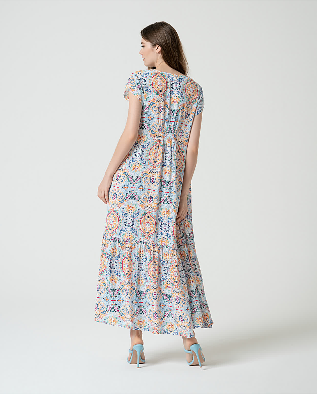 Stylish women’s bohemian maxi dress with relaxed fit and elevated casual chic vacation styling.