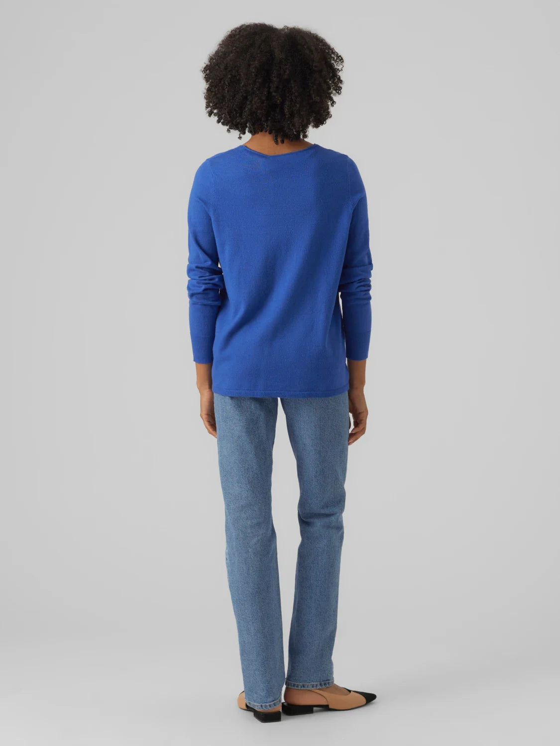 Everyday cobalt blue sweater for women with lightweight knit texture and comfortable relaxed styling.