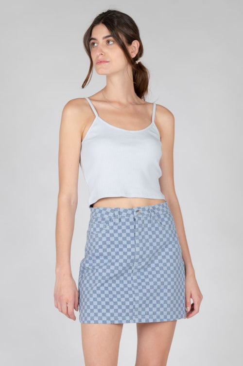 Women's essential light blue camisole with ribbed texture and flattering fit.