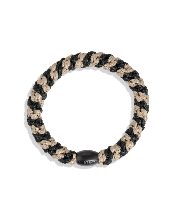 KKNEKKI Black-Beige Glitter Stripe, chic, fashionable hair tie.