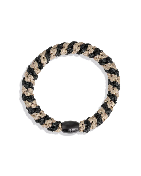 KKNEKKI Black-Beige Glitter Stripe, chic, fashionable hair tie.