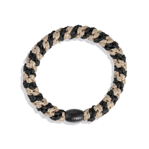 KKNEKKI Black-Beige Glitter Stripe, chic, fashionable hair tie.