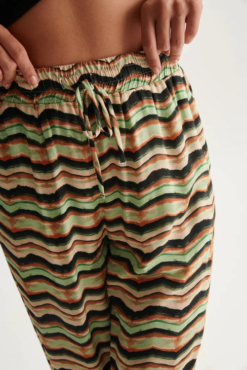 Chic multicolor striped wide leg pants with comfortable elastic waist and soft flowy fit for effortless summer dressing.