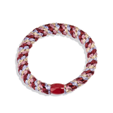 Hair chic, wear this hair tie as jewelry too around your wrist. Polyester and rubber hair tie, gentle to the hair.