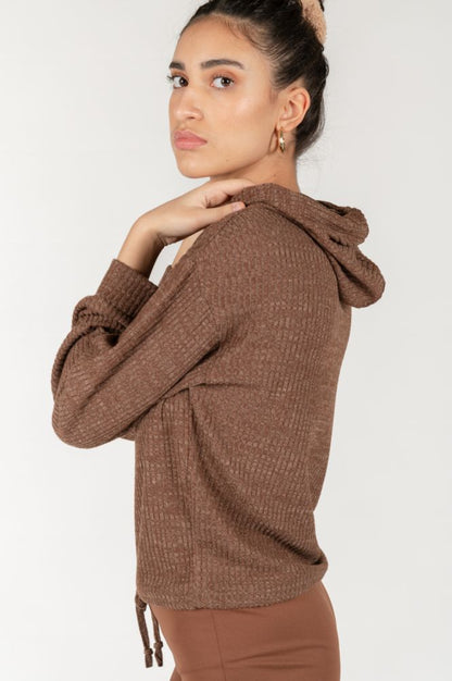 Women's relaxed fit thermal hoodie featuring soft waffle knit construction.