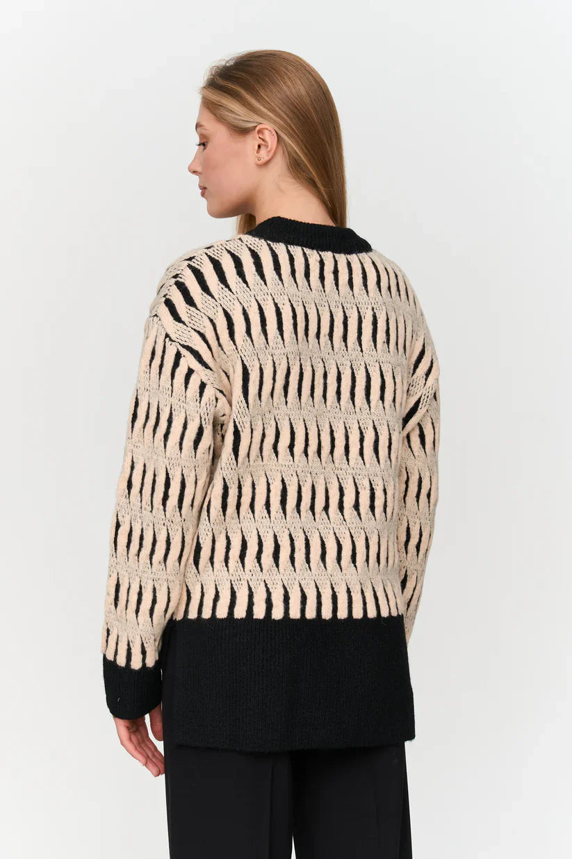 Women’s statement animal print sweater in black and cream for chic everyday fall and winter outfits.