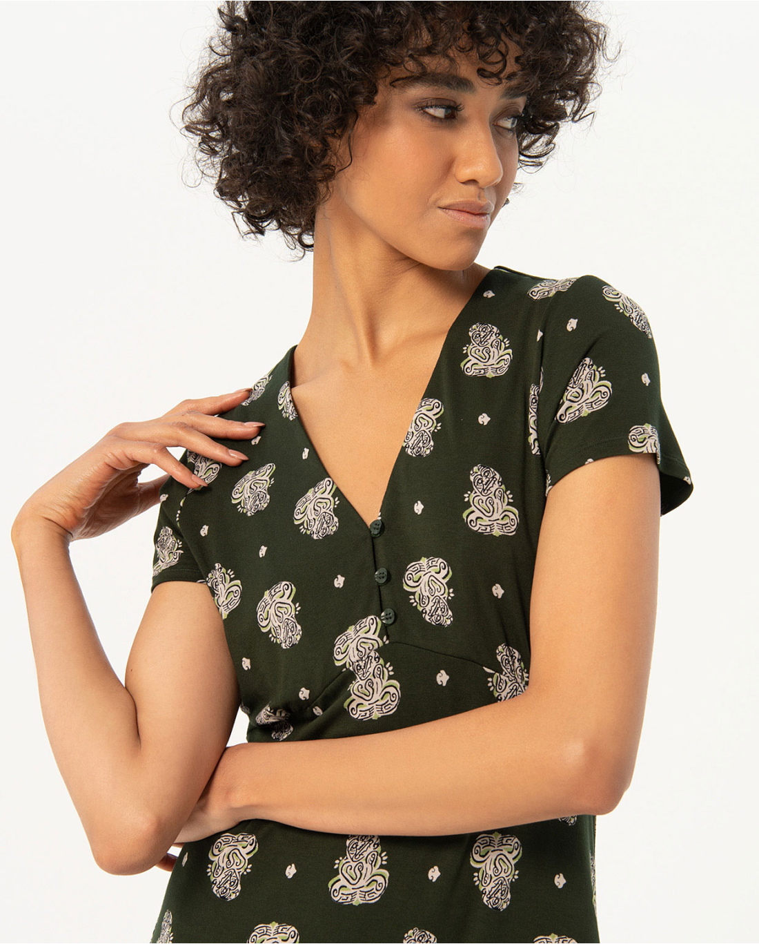 Best-selling women’s green floral mini dress with elegant short sleeves and flattering fit for trendy boutique fashion.