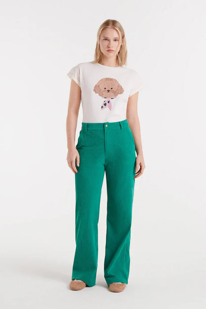 Women’s relaxed fit graphic t-shirt with adorable puppy artwork and scarf detail