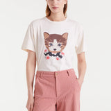 Women’s cute kitten graphic tee in white with short sleeves and relaxed fit for cat lovers and playful everyday fashion.