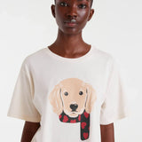 Women’s oversized graphic tee with cute dog and heart scarf print
