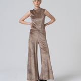 Women's champagne velvet pants, high-waisted wide-leg party trousers for sophisticated holiday and evening wear
