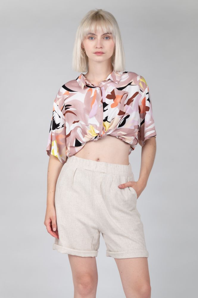 Women's linen-inspired shorts offering lightweight comfort and versatile styling.