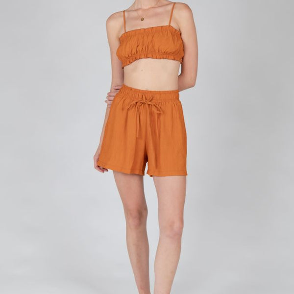 Comfortable elastic waist shorts perfect for resort wear and sunny-day outfits.