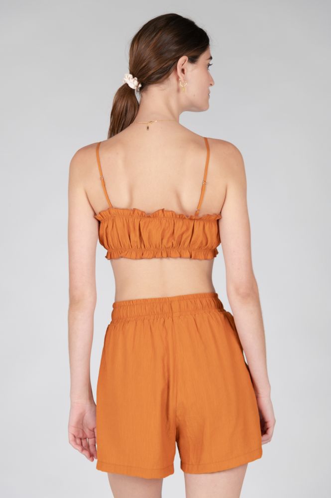 Women's summer essentials shorts with smocked waistband and effortless comfort.