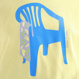 Women's minimalist graphic T-shirt with oversized blue chair design, breathable fabric, and comfortable loose fit for everyday outfits.