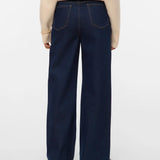 Women's full-length indigo wide-leg jeans with high waist and relaxed fit for smart casual and weekend outfits.