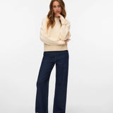 Women's classic dark wash wide-leg denim pants with high-rise fit for versatile work, travel and everyday styling.