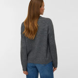 Boutique women's charcoal knit polo sweater with relaxed fit and classic collar for effortless transitional styling.