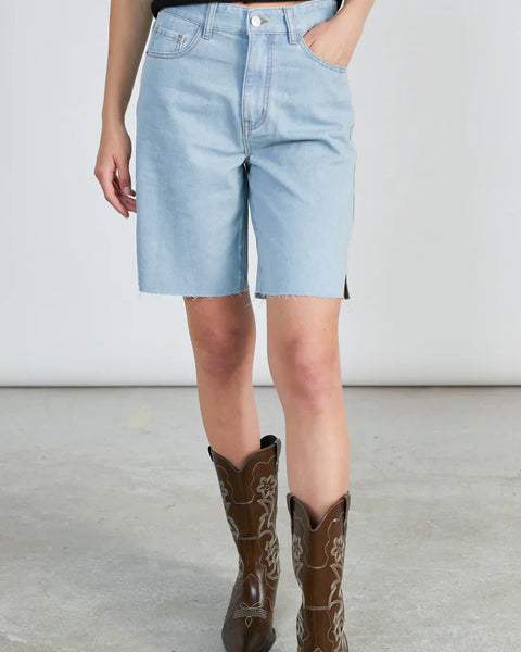 Trend-driven women’s denim jorts with vintage-inspired wash and cool downtown fashion energy