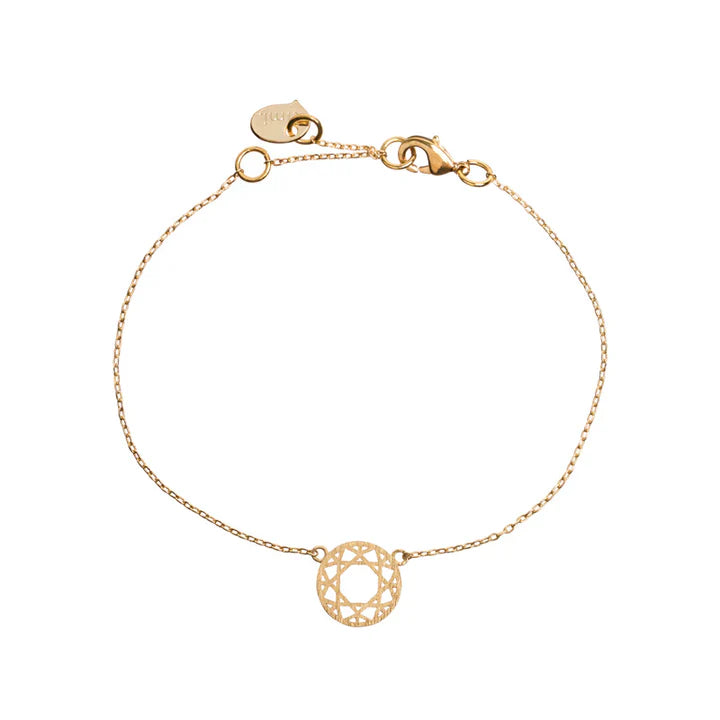 Dainty gold dreamcatcher mandala-inspired bracelet perfect for stacking, gifting, and everyday styling.