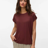 Timeless burgundy short sleeve blouse with feminine shoulder detailing, relaxed fit, and versatile styling for every season.