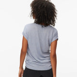 Women's casual chic fine-knit crew neck sweater featuring a soft heather blue finish, breathable comfort and versatile everyday elegance.