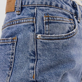 Women's straight leg denim pants with a flattering fit and classic five-pocket construction.