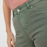 Women's cropped ankle jeans in sage green with classic five-pocket denim construction.