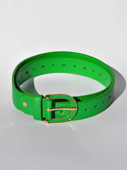 Women's colorful statement belt ideal for cinching dresses and high-waisted pants.