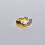 Minimal gold adjustable ring for women featuring modern sculptural design and timeless everyday elegance.