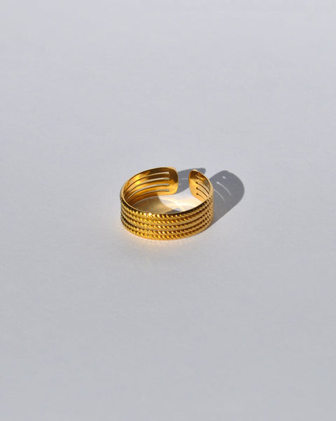 Chunky gold statement ring with contemporary open design and textured detailing for modern women’s jewelry collections.