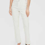 White denim jeans featuring a flattering straight fit and ankle-length silhouette.