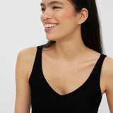 Sleek black sleeveless knit top with a flattering fit and wardrobe staple appeal.
