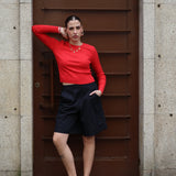 Boutique-style ribbed sweater for women with flattering fitted design and elevated street fashion look.