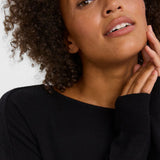 Women's versatile black knit top perfect for office looks and weekend styling.