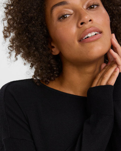 Women's versatile black knit top perfect for office looks and weekend styling.