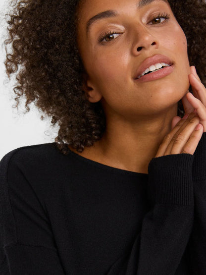 Women's versatile black knit top perfect for office looks and weekend styling.