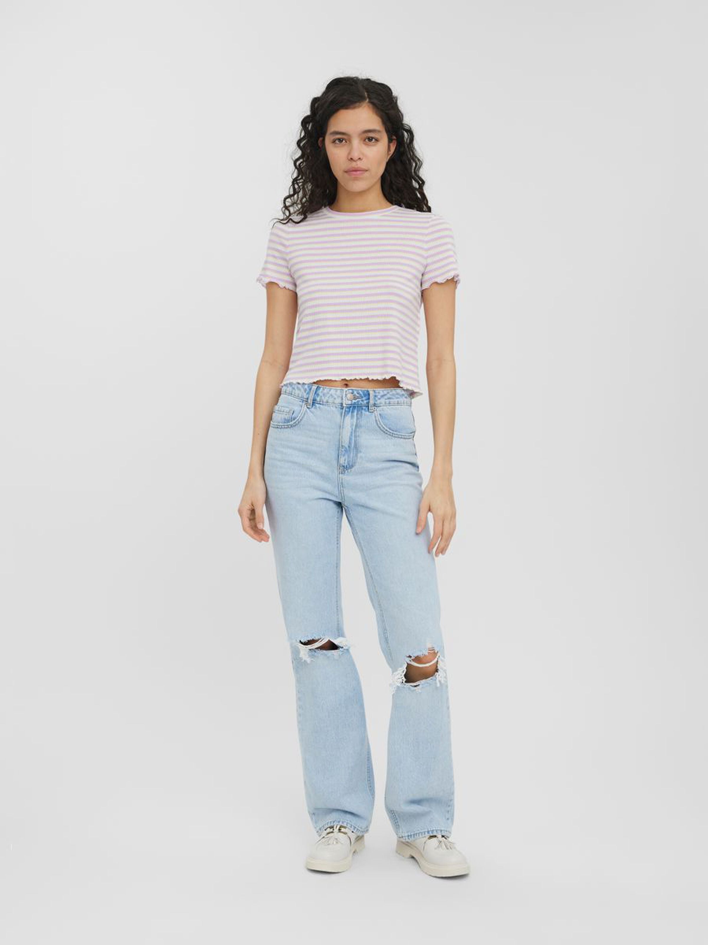 Women's vintage-inspired denim with ripped knee details and a flattering high-rise waist.