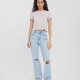 Women's vintage-inspired denim with ripped knee details and a flattering high-rise waist.