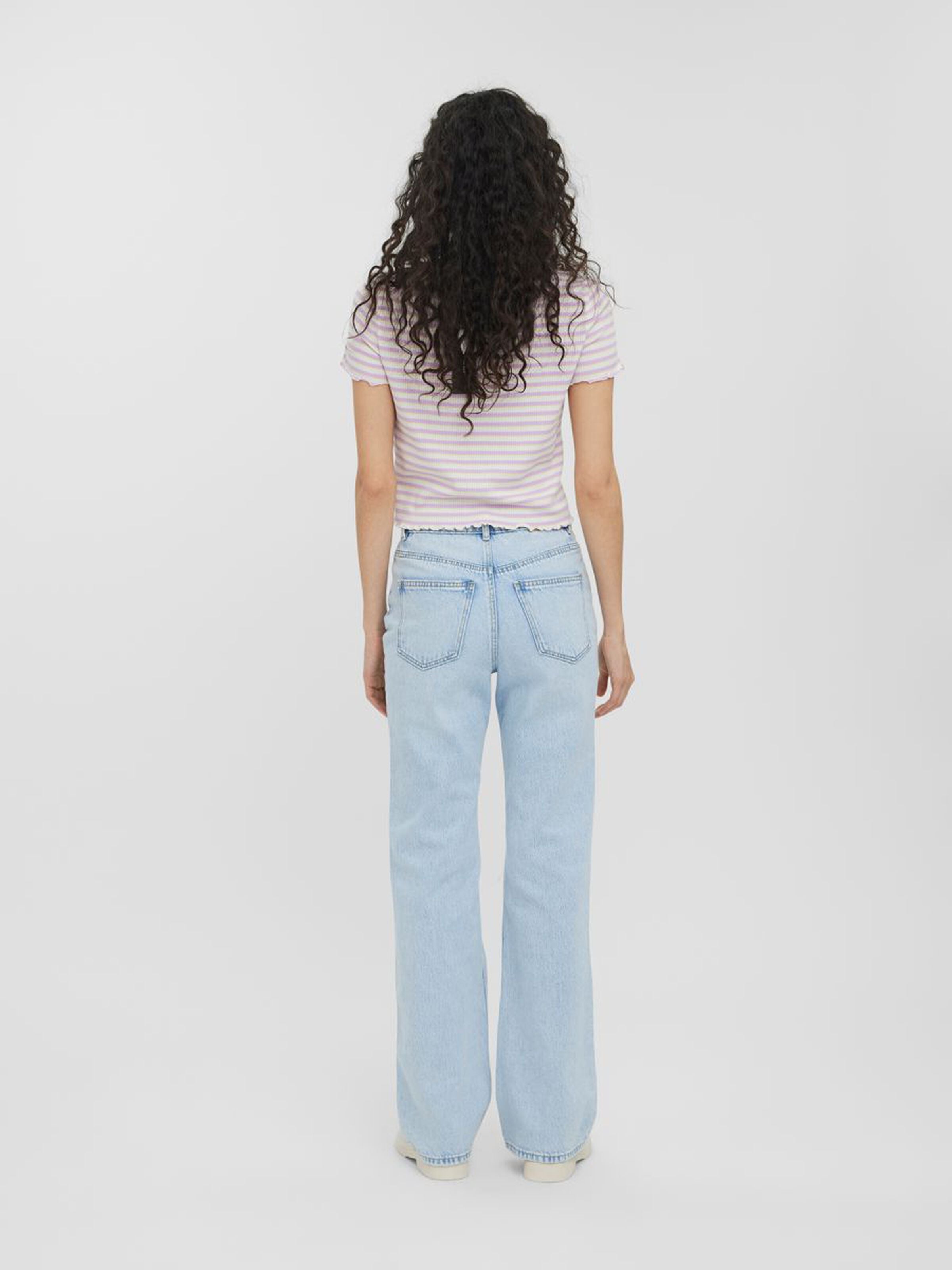 Trendy ripped knee denim jeans offering a flattering fit and effortless off-duty style.