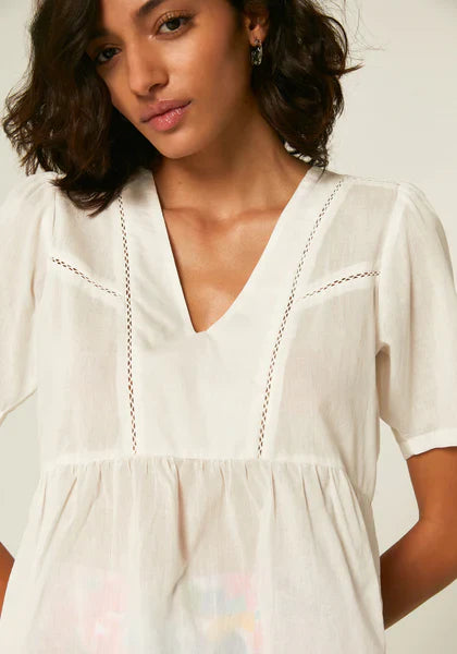 White peplum blouse perfect for workwear, weekend outfits, and vacation styling.