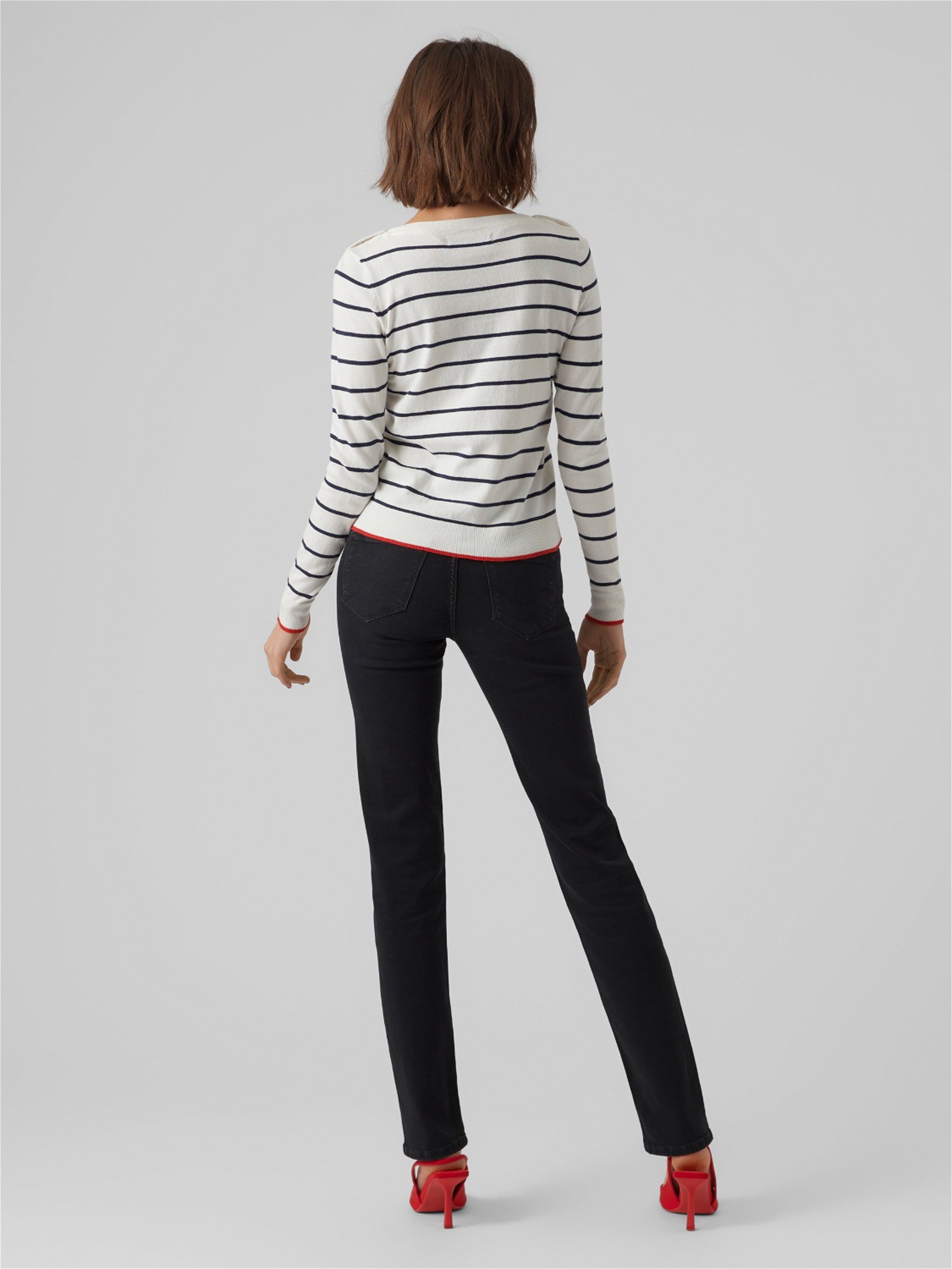 Women's classic Breton jumper designed for layering with denim, trousers, or skirts.