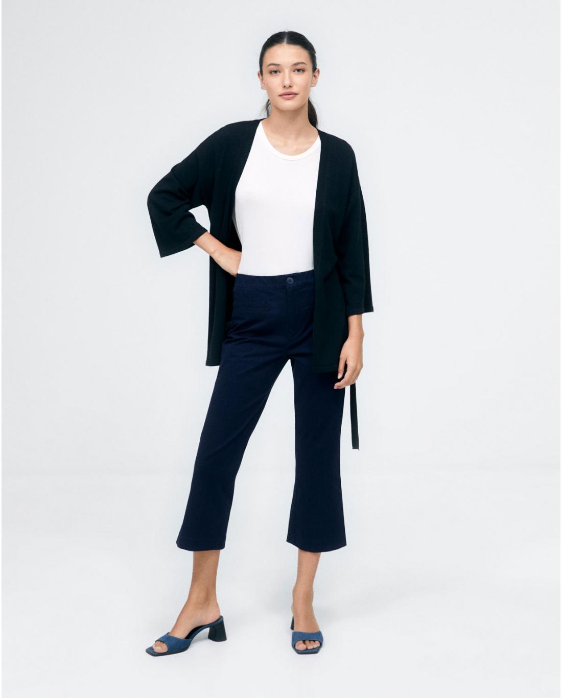 Women's lightweight black layering cardigan ideal for work and casual outfits.