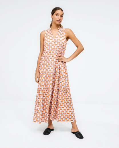 Women's bohemian floral dress with flowy fit and comfortable sleeveless design.