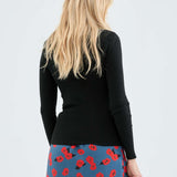 Elegant black long sleeve ribbed sweater for women with flattering tailored fit and timeless fashion versatility.
