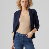 Navy business casual blazer with relaxed structure and polished appearance.