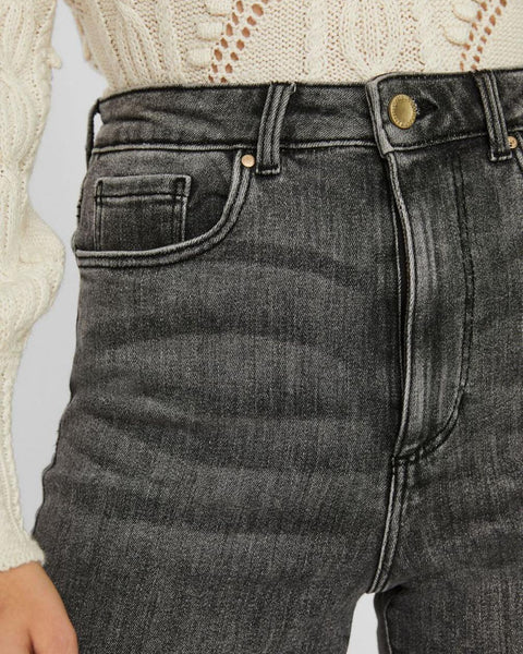 Dark gray slim fit jeans for women featuring a flattering high-waisted silhouette.