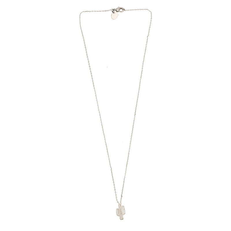 Women’s silver cactus necklace featuring dainty pendant charm and everyday minimalist style.