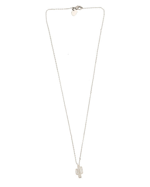 Women’s silver cactus necklace featuring dainty pendant charm and everyday minimalist style.