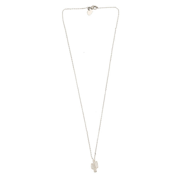 Women’s silver cactus necklace featuring dainty pendant charm and everyday minimalist style.